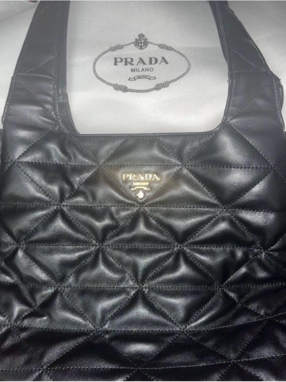 PRADA | Quilted Leather Shoulder Bag | Black-Gold Logo✨ - Picture 2 of 5
